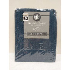 Grand Hotel Collection Twin Blanket 100% Cotton Houndstooth Stitch Pattern Navy
